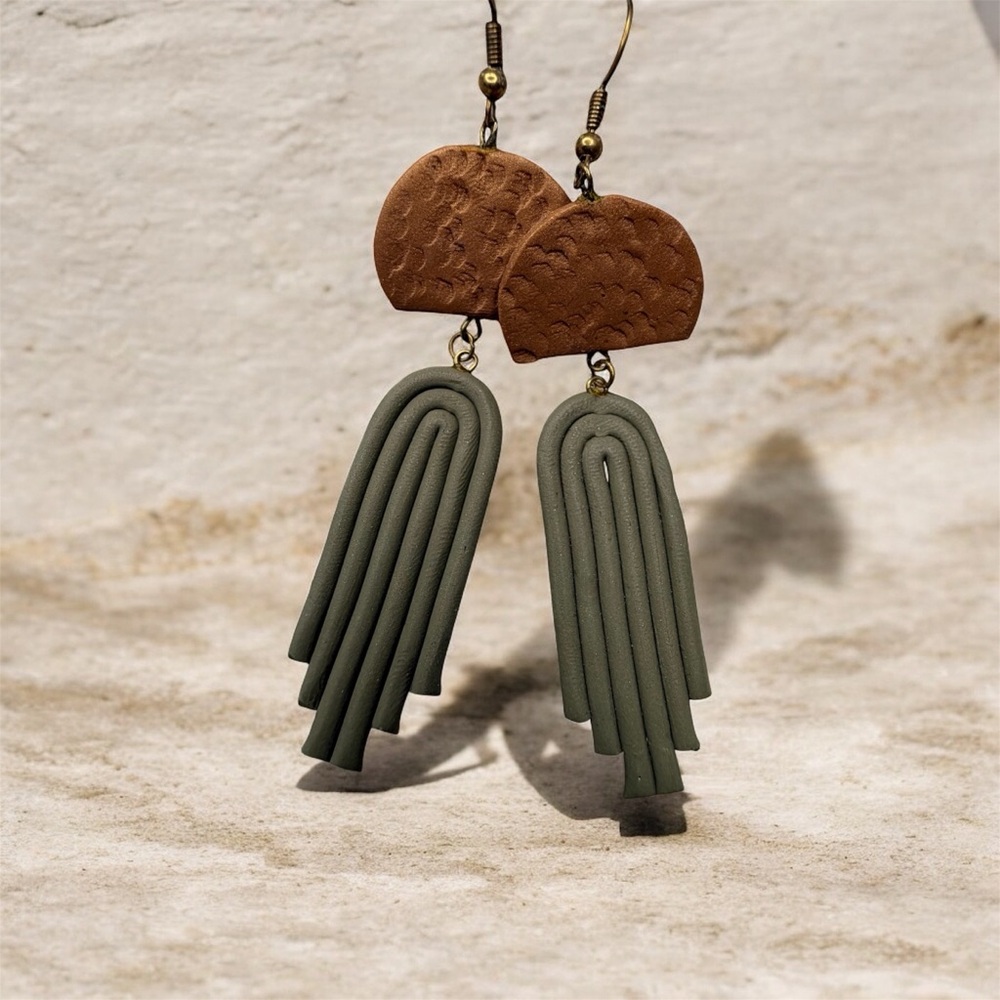Handmade Brown and Green Clay Earrings